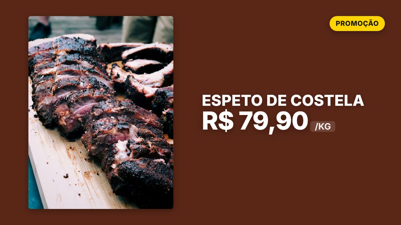 Layout Açougue e Feira mostrando o preço por quilo de um espeto de costela
