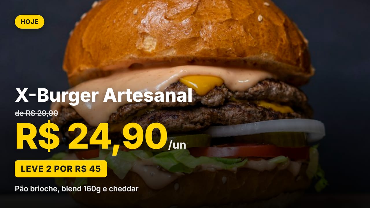 TV do trailer exibindo a promoção do hambúrguer em tela cheia